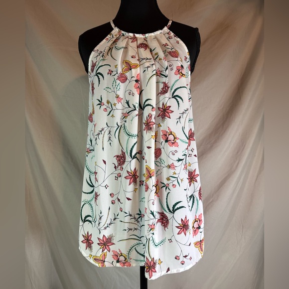 CeCe Tops - CeCe White Floral Sleeveless Halter Top – Small 🌼🤍